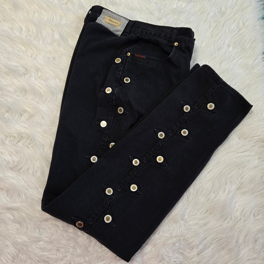 Vintage Lawman Jeans Black High Waisted Tapered Leg Studded Western Denim 25x32